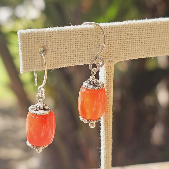 African Carnelian Hill Tribe Sterling Artisan Earrings - Picture 4 of 7
